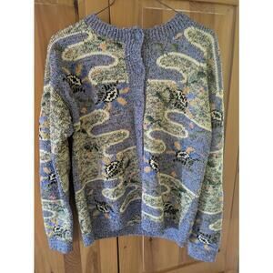 SOUTH COTTON KNITTED BY HAND Vintage Patterned Button-Up Cardigan Sweater